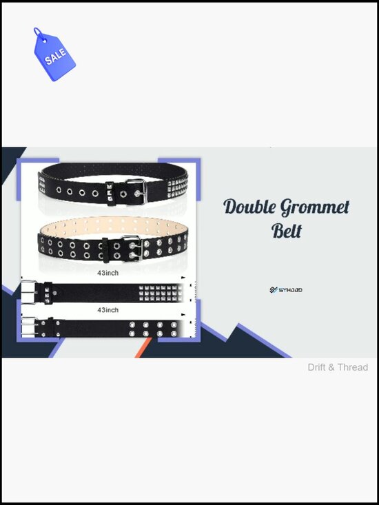 2 Pcs Studded Belt Set Y2K Punk Gothic Rivet Double Grommet PU Leather main image 5